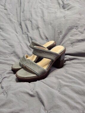 Frye Pipa Woodstock Platform Sandals Grey Sky Oiled Leather 6.5 Western Boho